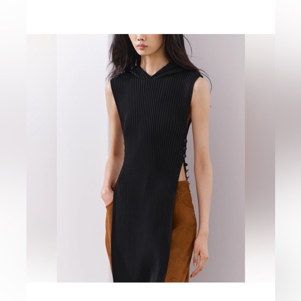 ZaraHooded ribbed knit Tunic Sweater Dress top size S